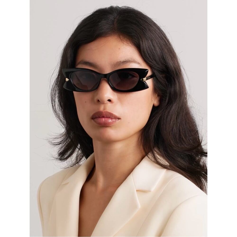 New Dior DiorButterfly S2I 10A1 Black Cat-Eye Sunglasses Gold Accents Authentic - Picture 3 of 7